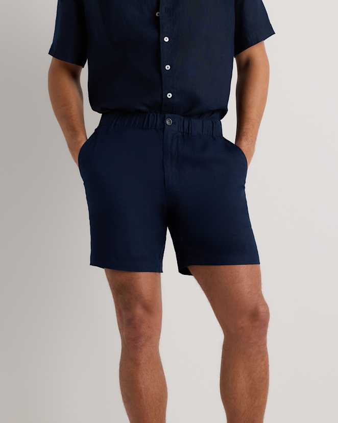 Deep Navy 100% European Linen Shorts - 7"