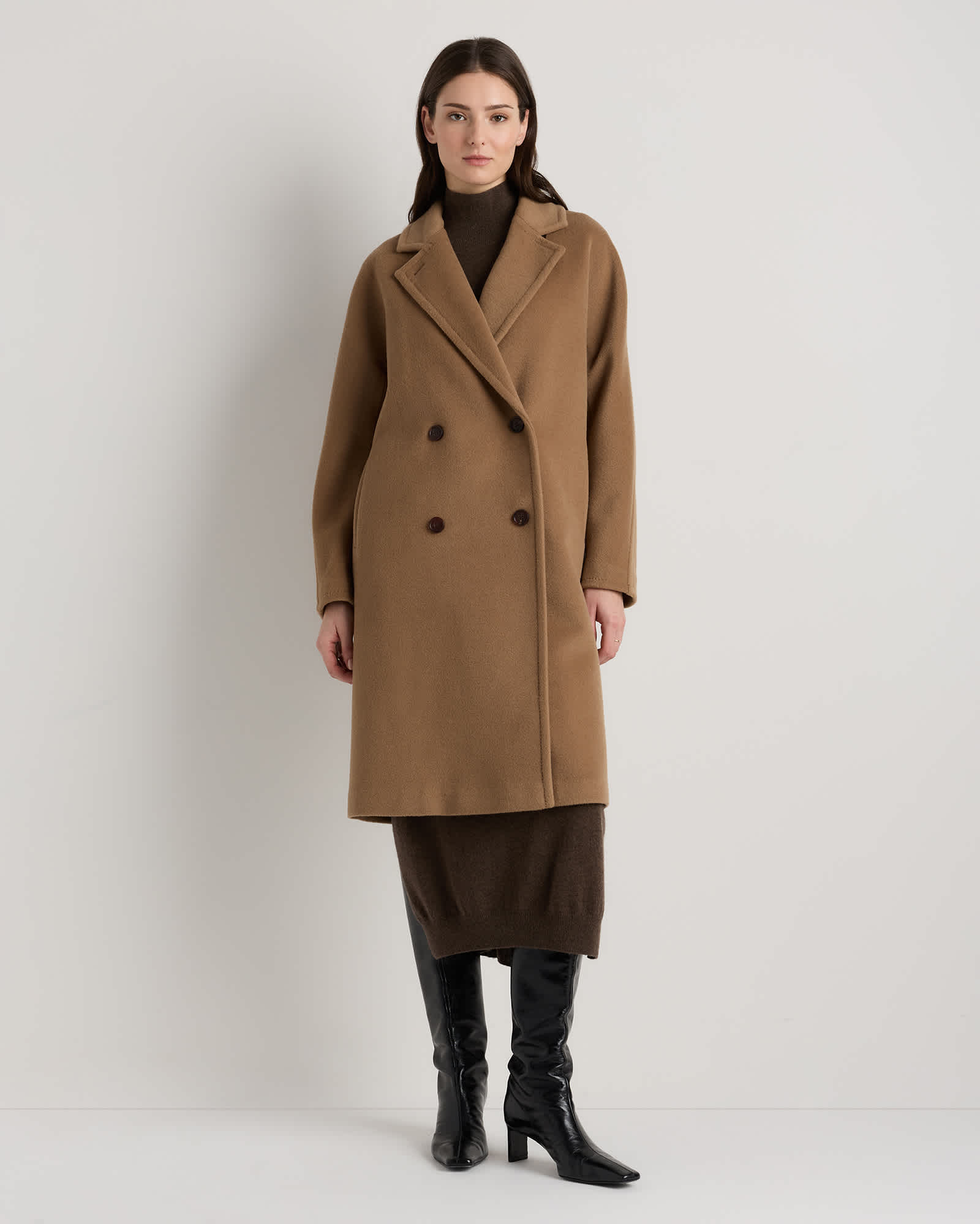Mocha Brown Wool Cashmere Double-Breasted Slouch Coat