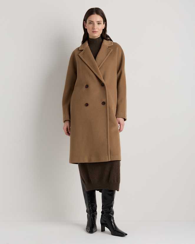 Mocha Brown Wool Cashmere Double-Breasted Slouch Coat