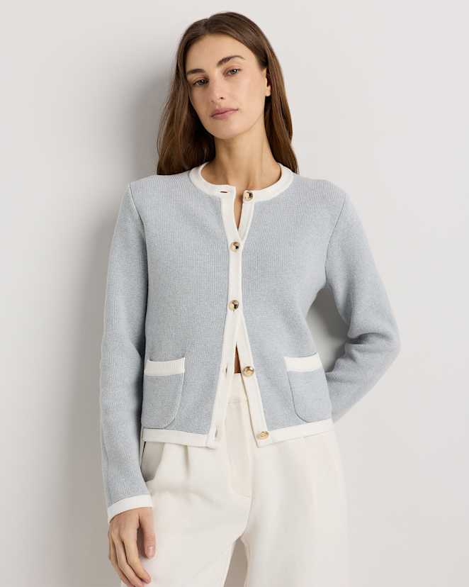 Heather Dove Grey/Ivory Colorblock 100% Organic Cotton Sweater Jacket
