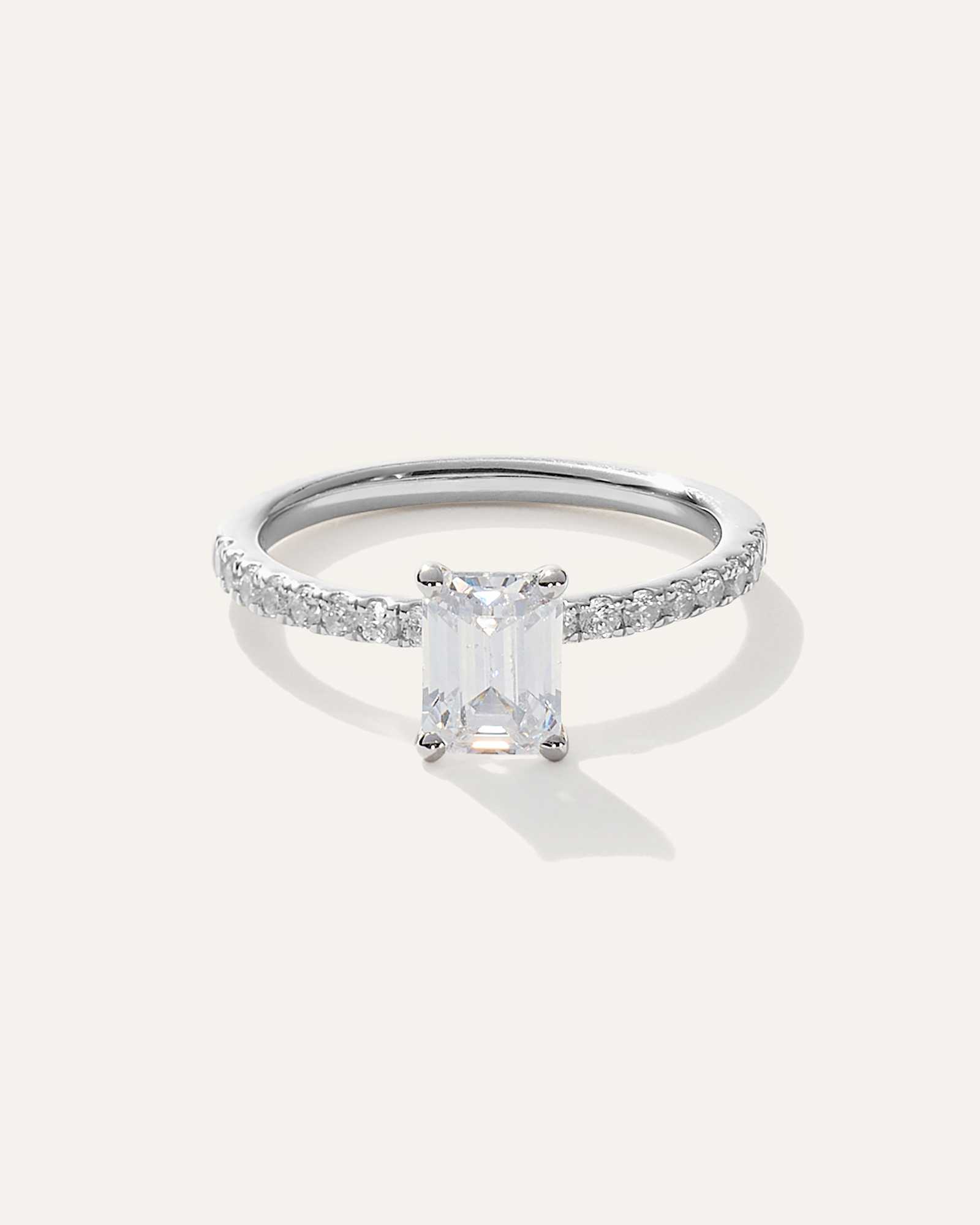 platinum Lab Grown Diamond Emerald Petite Pave Engagement Ring - 1ct