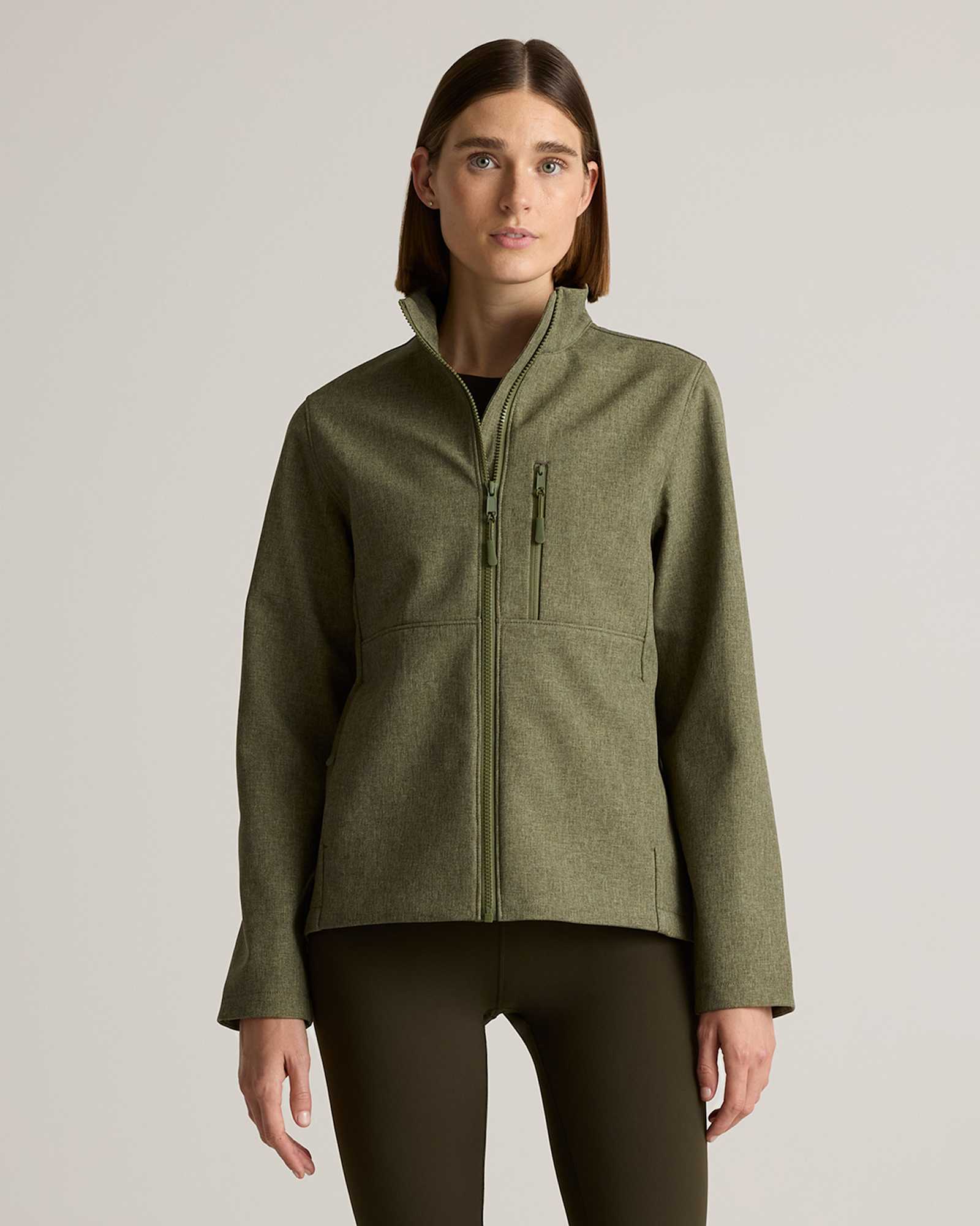 Heather Olive Oil Softshell Fleece-Lined Full-Zip Jacket