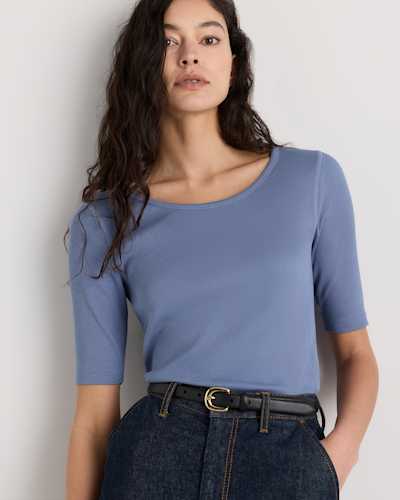 Organic Cotton Micro-Rib Elbow Sleeve Tee