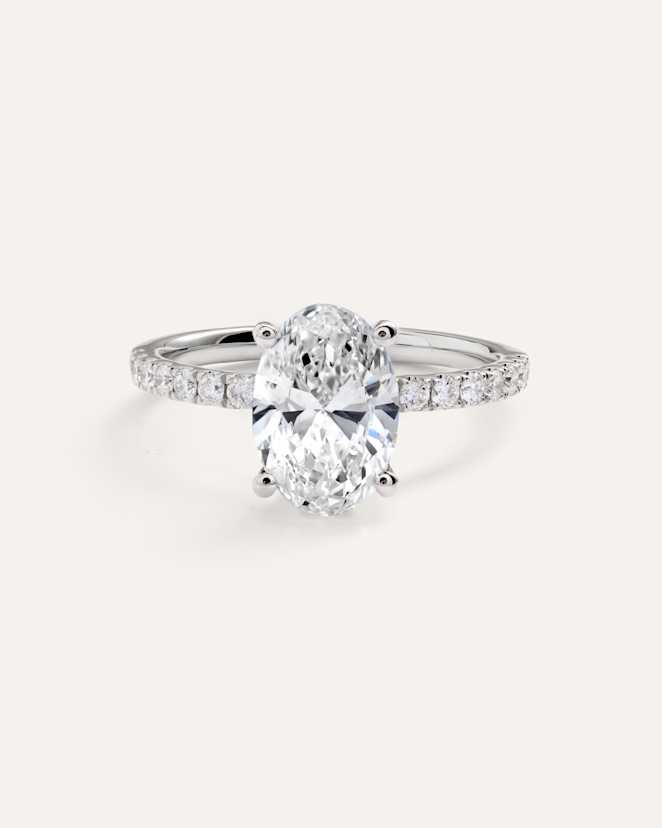 Platinum Lab Grown Diamond Oval Petite Pave Engagement Ring - 2ct