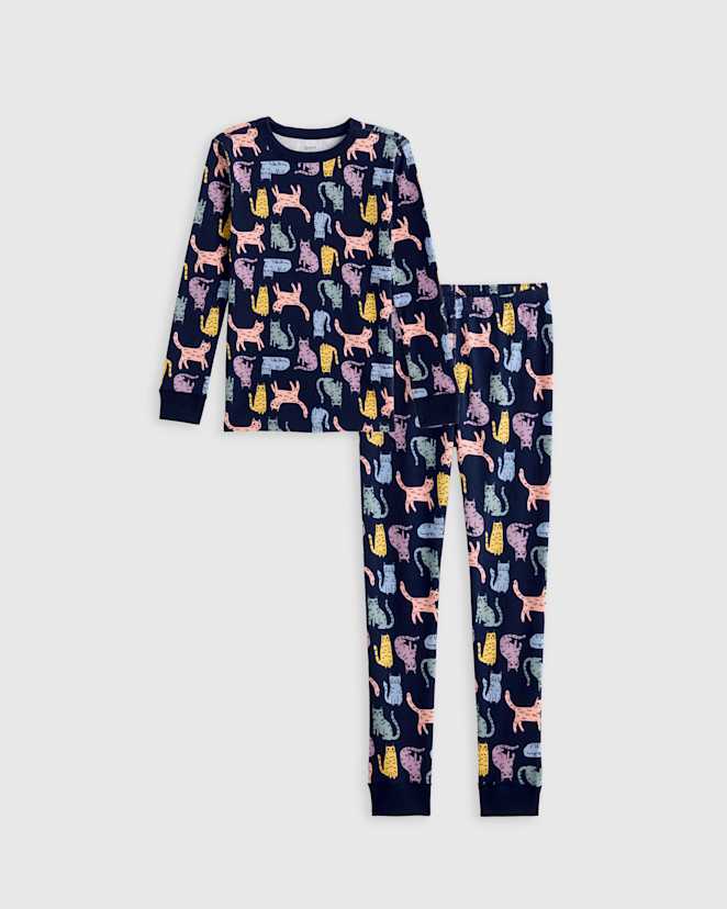 Cats 100% Organic Cotton Long Sleeve and Pant Pajama Set