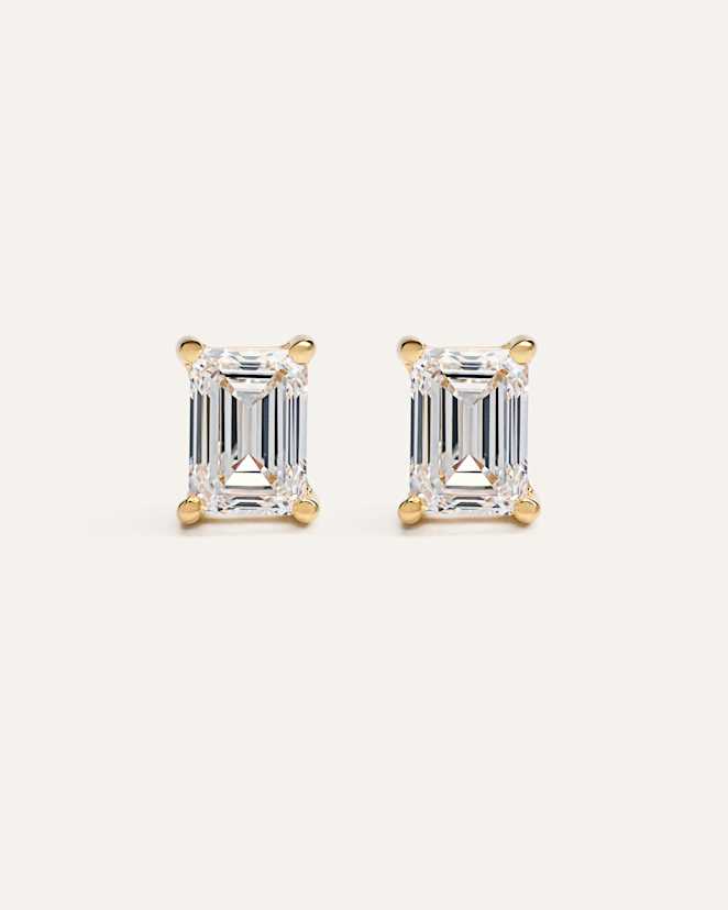Yellow Gold 14K Gold Lab Grown Diamond Statement Emerald Studs - 6ctw