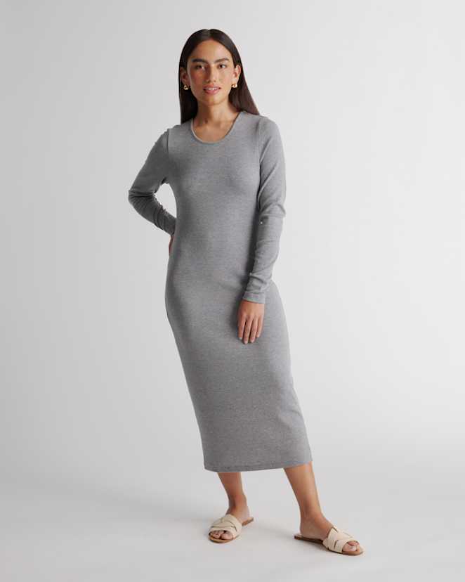 Heather Grey Tencel Rib Knit Long Sleeve Dress