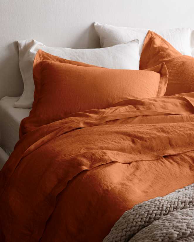 Terracotta European Linen Double Flange Sham Set