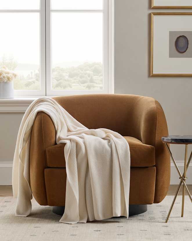Ivory Ribbed Knit Cashmere Throw