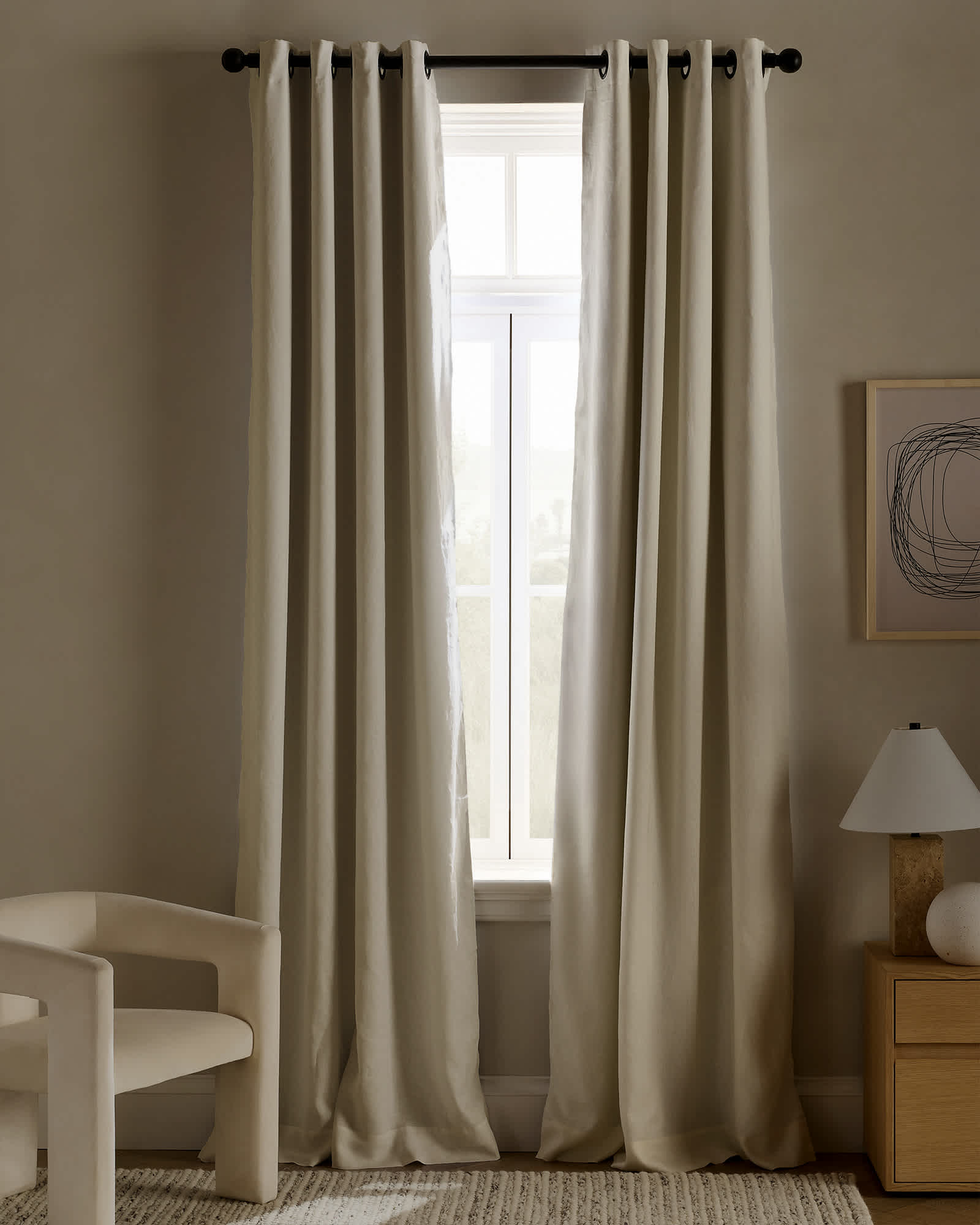 ivory European Linen Grommet True Blackout Curtain - Single Panel