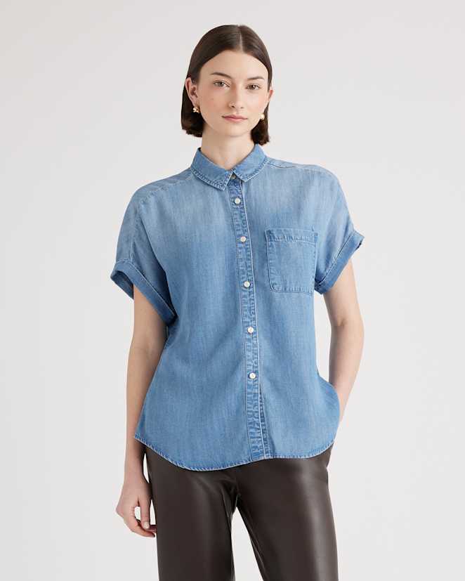 Medium Indigo Chambray Tencel Short Sleeve Shirt