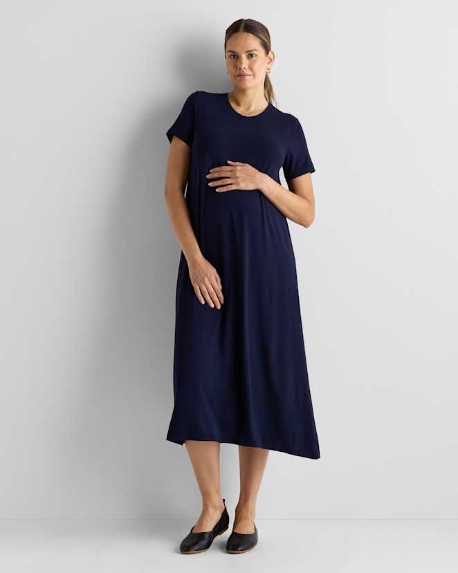 Deep Navy Bamboo Jersey Maternity & Nursing T-Shirt Dress