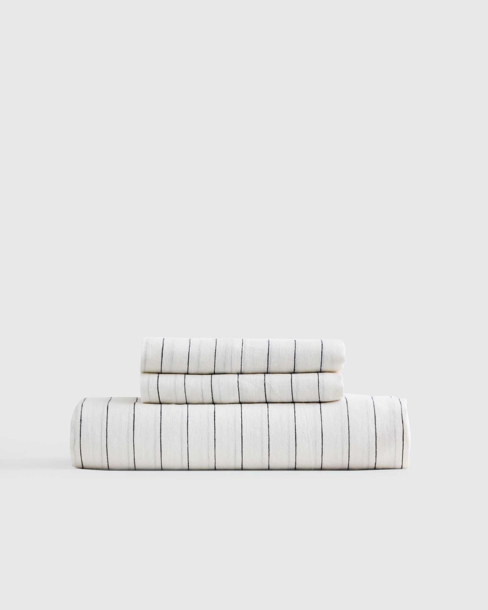 pencil-stripe European Linen Stripe Fitted Sheet Set