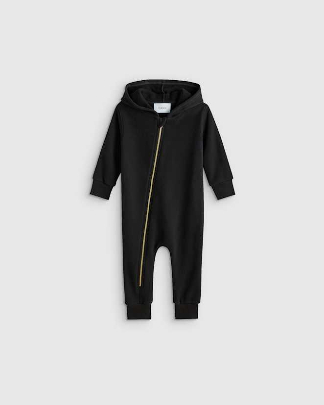 Black 100% Organic Cotton Hooded Moto Romper