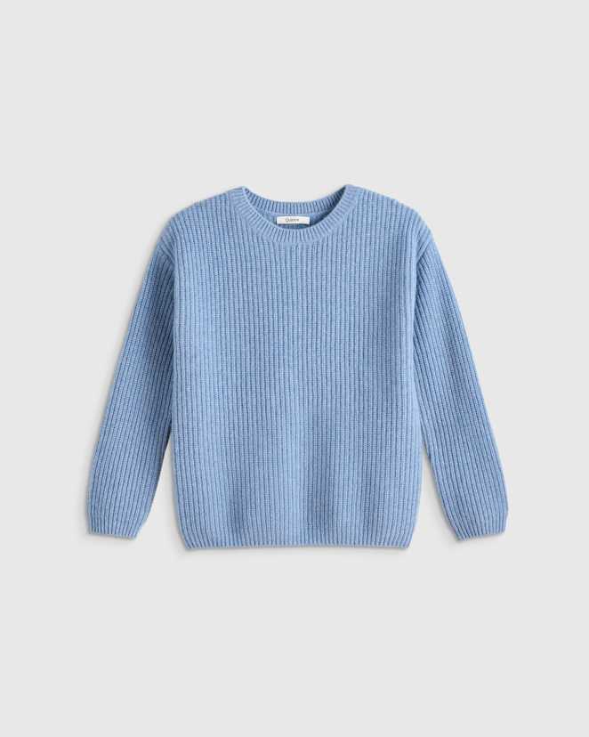 Faded Denim Washable Cashmere Fisherman Tunic Sweater