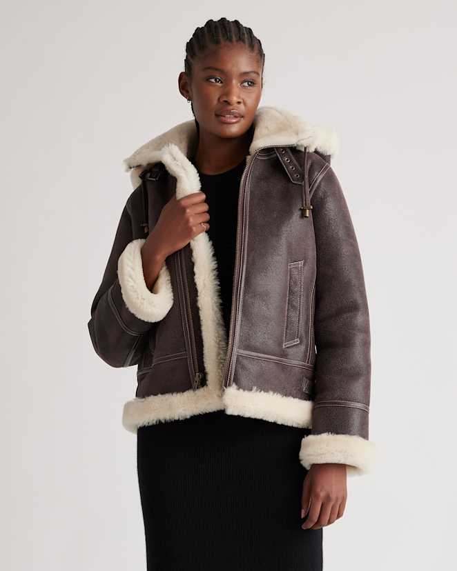 Dark Brown 100% Shearling Cold Weather Bomber Jacket