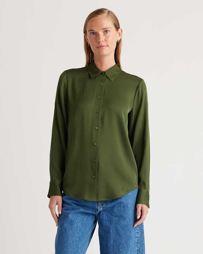 Basil Green Washable Stretch Silk Blouse