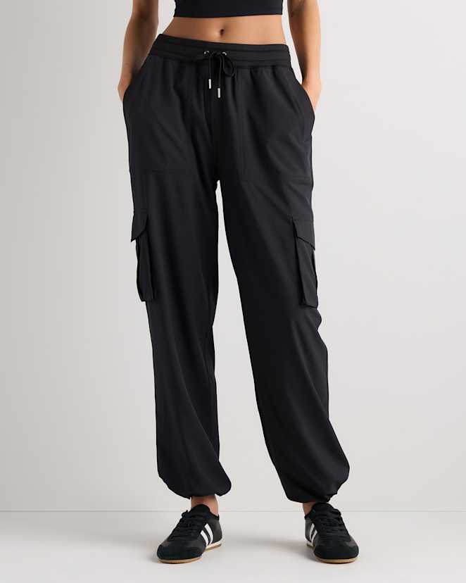 Black Performance Tech Cargo Mid-Rise Pants