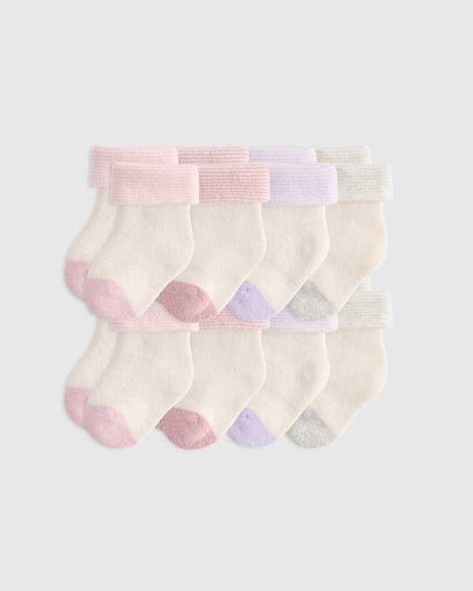 Pink/Blue Multi Organic Cotton Fold Over Socks 8-Pack