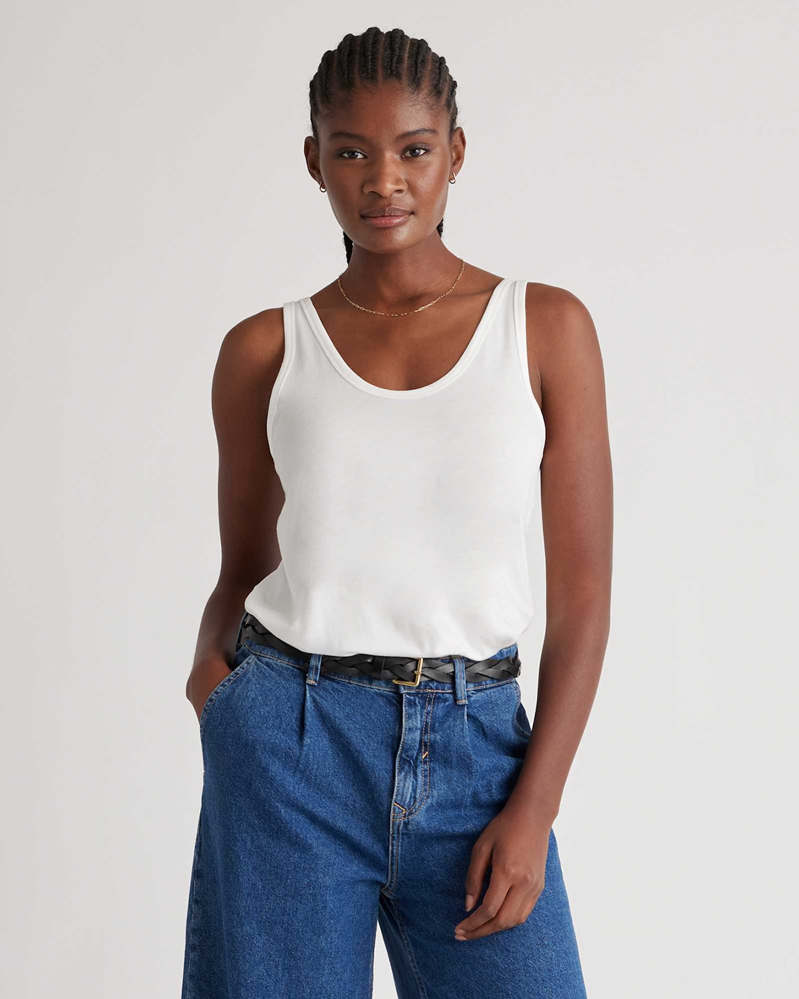 white Cotton Modal Double Scoop Neck Tank