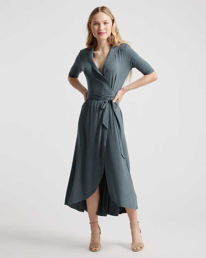 Dark Olive Tencel Jersey Midi Wrap Dress