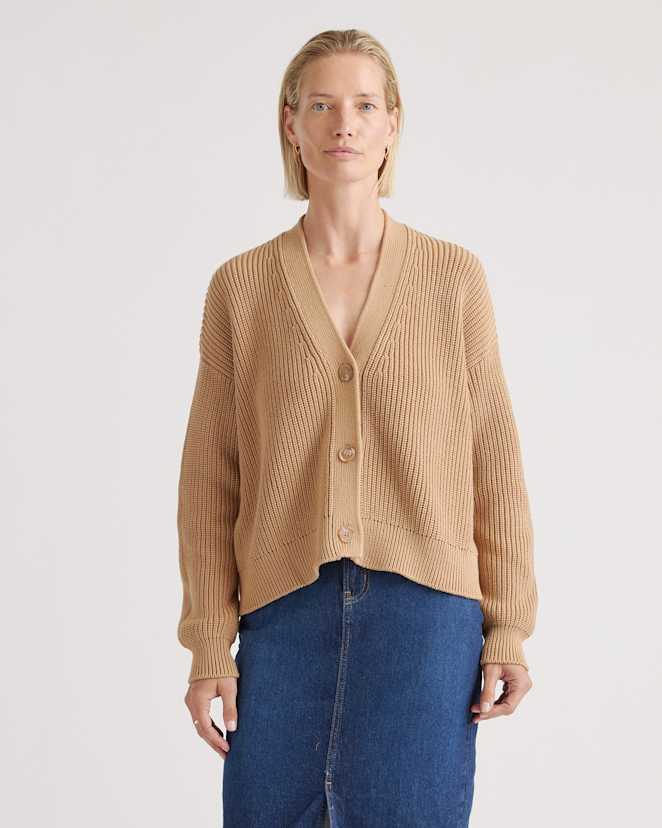 Camel 100% Organic Cotton Fisherman Boxy Cropped Cardigan