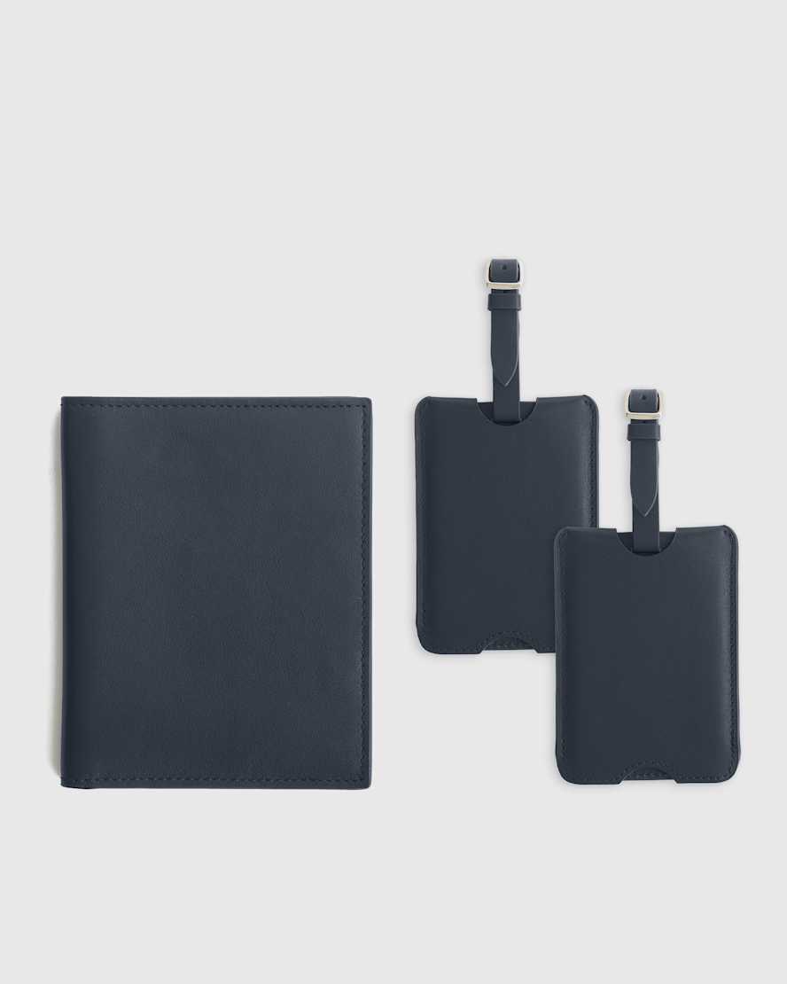 Navy Nappa Leather RFID Blocking Passport Holder & Luggage Tags Set