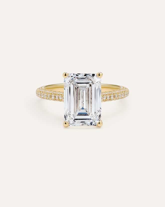 Yellow Gold Lab Grown Diamond Emerald Pave Cathedral Engagement Ring - 5ctw