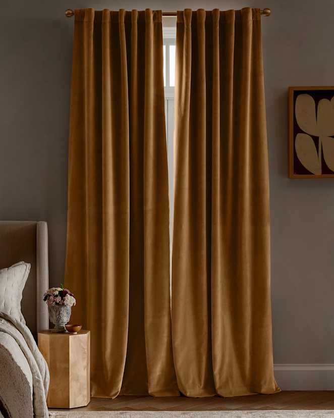 Camel Cotton Velvet True Blackout Curtain