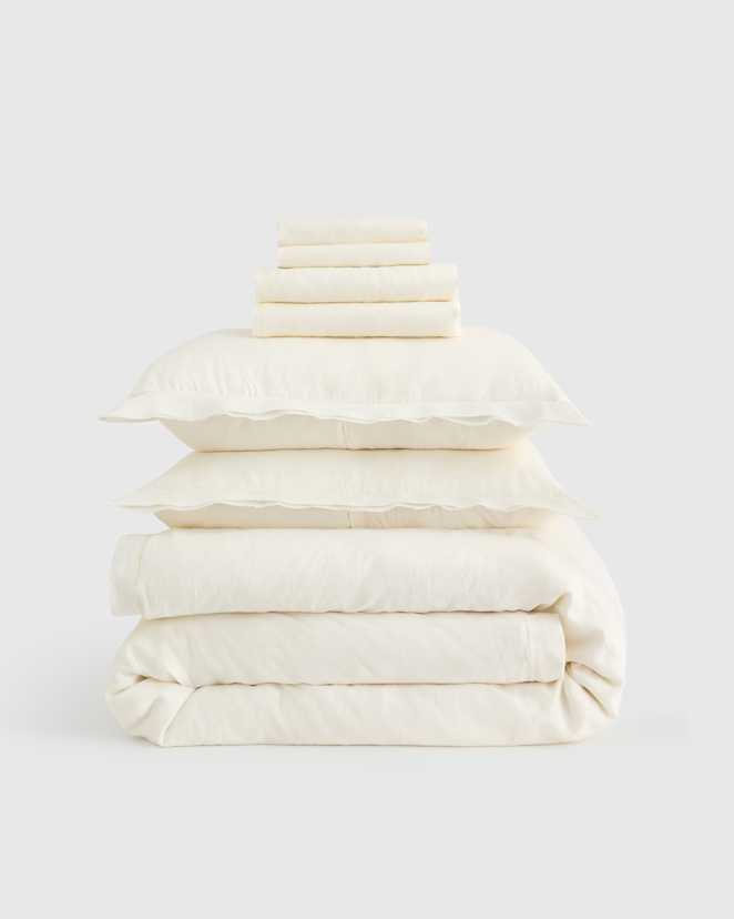 Ivory European Linen Double Flange Deluxe Bedding Bundle