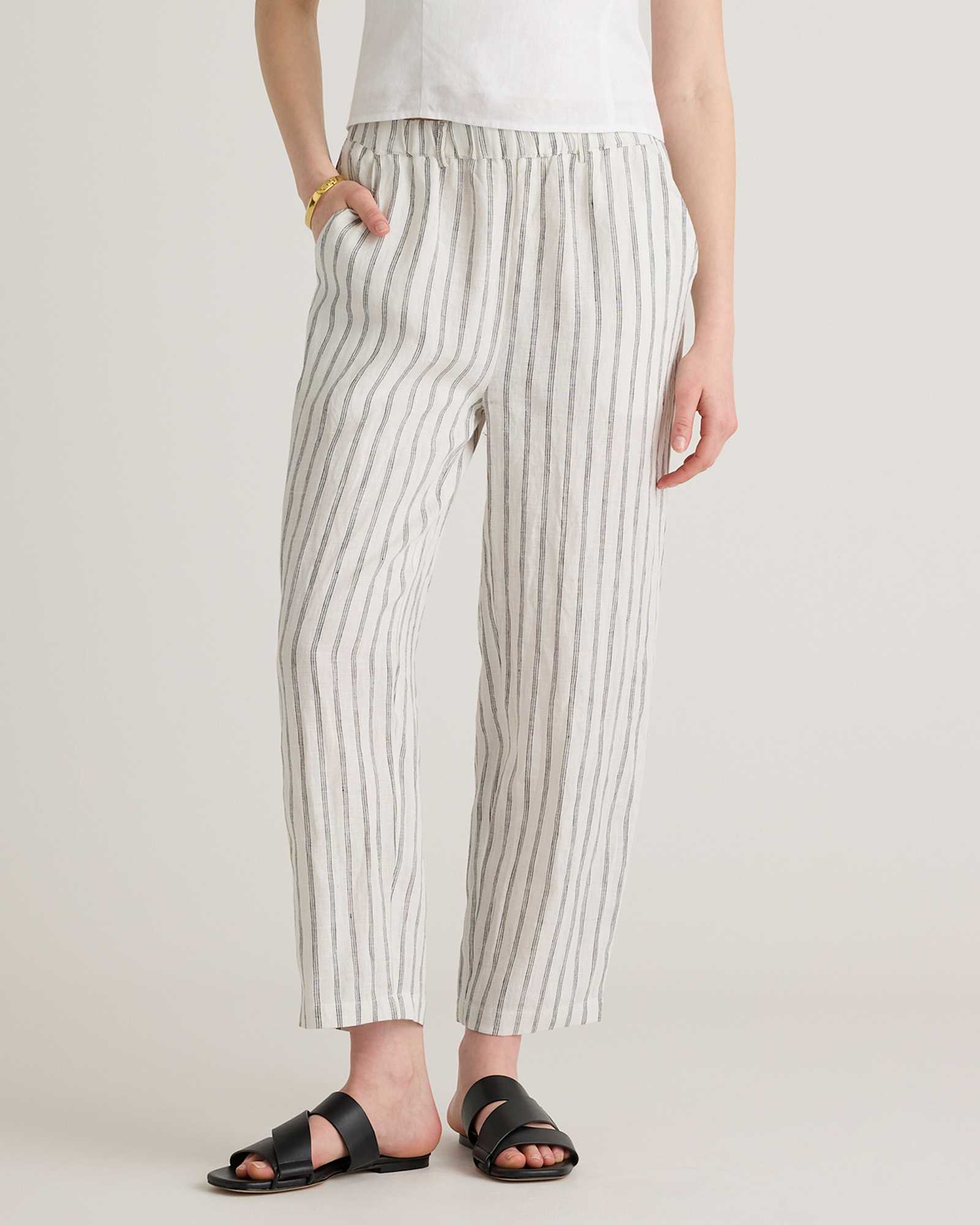 Oatmeal / Black Stripe 100% European Linen Pants