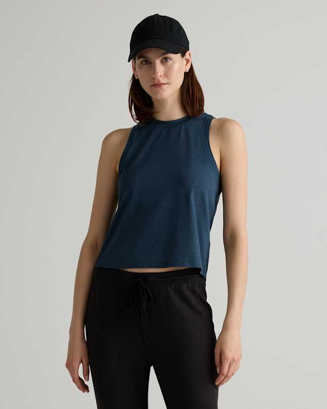 Heather Ocean Navy Flowknit Breeze High-Neck Tank