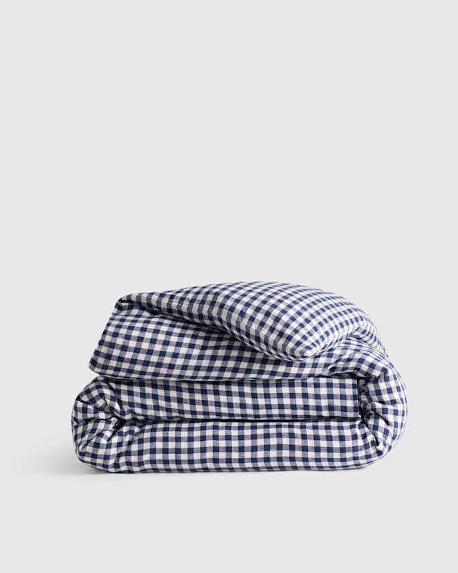 U-BEDD-310-NVY-056 EDITED Navy Gingham European Linen Duvet Cover