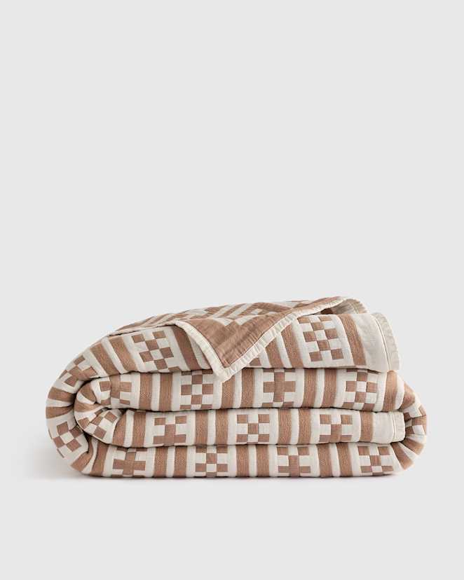 Latte Organic Cotton Jacquard Geo Coverlet