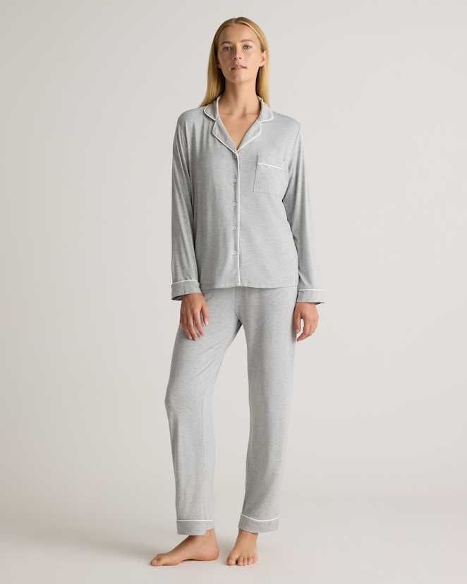 Heather Grey Bamboo Jersey Long Sleeve Pajama Set