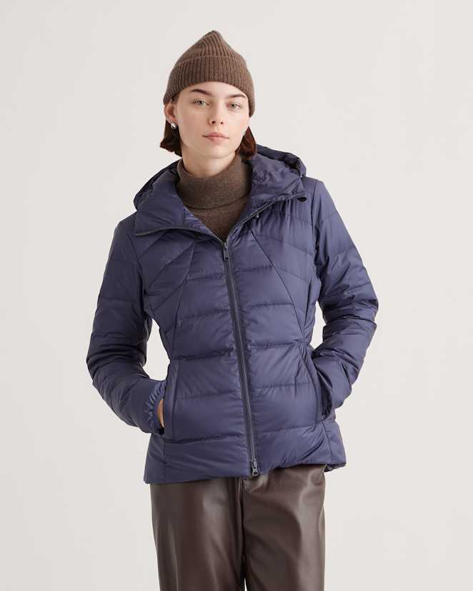 Navy Lightweight Down Packable Puffer Hooded Jacket