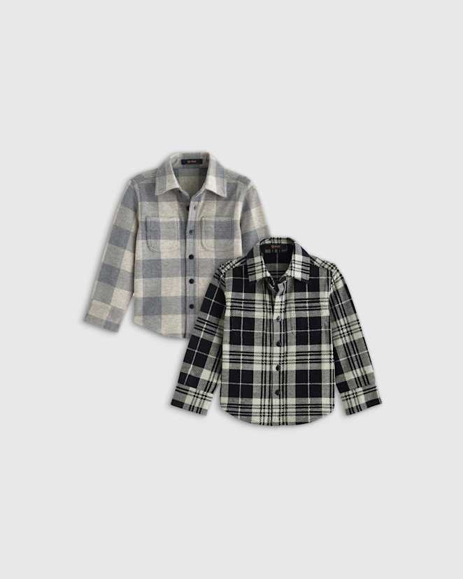 Taupe Buffalo/Black Check Stretch Sweater Fleece Shirt 2-Pack