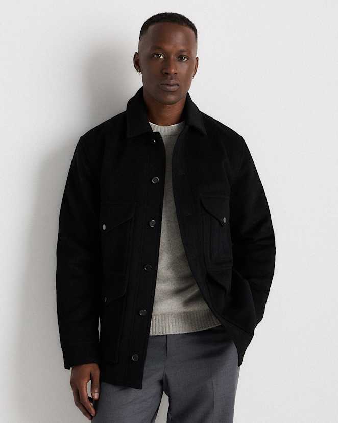 Black Blouson de campagne en laine et cachemire