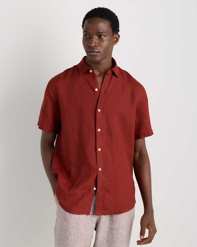 Brick 100% European Linen Relaxed Short Sleeve Shirt