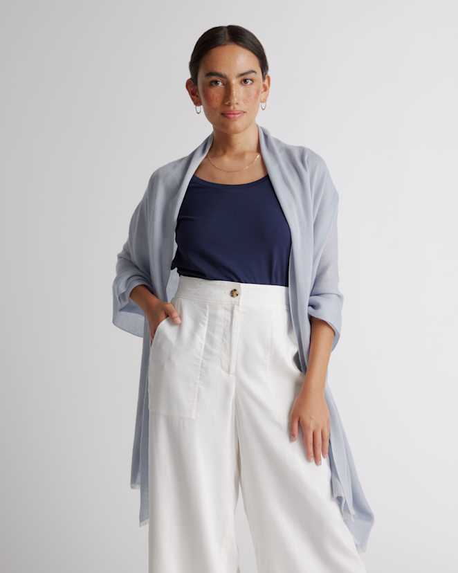 Light Blue Featherweight Cashmere Silk Frayed Edge Scarf