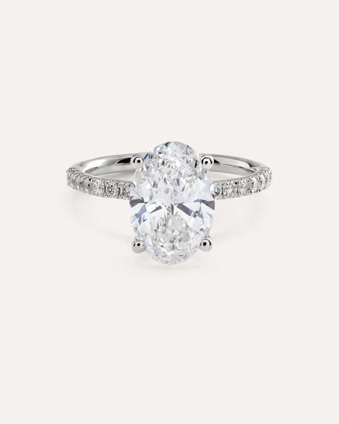 Platinum Lab Grown Diamond Oval Petite Pave Engagement Ring - 3ct