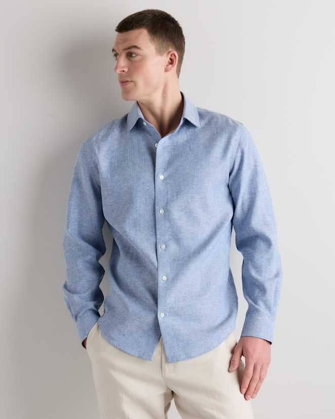 Chambray Blue 100% European Linen Wrinkle-Resistant Dress Shirt