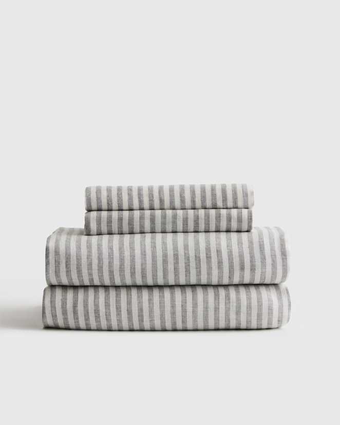 Grey/White Stripe European Linen Stripe Sheet Set