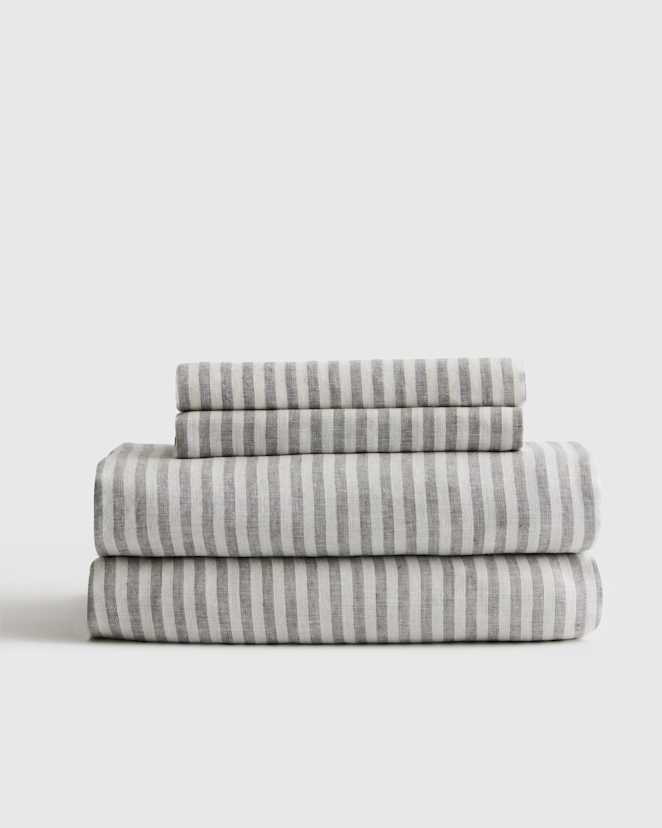 Grey/White Stripe European Linen Stripe Sheet Set