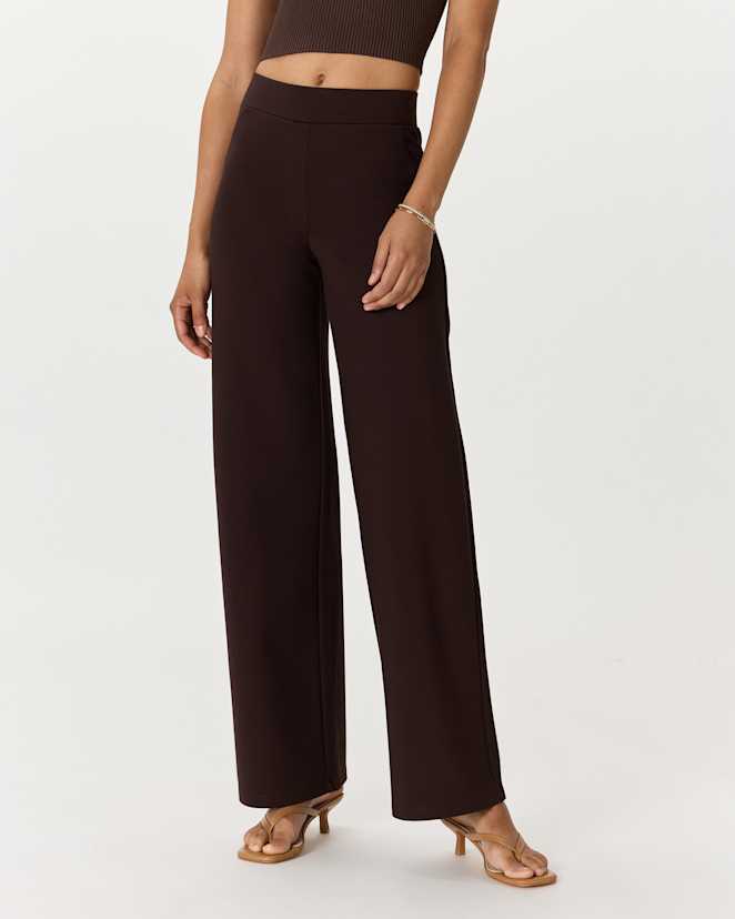 Espresso Ultra-Stretch Ponte Wide Leg Pants