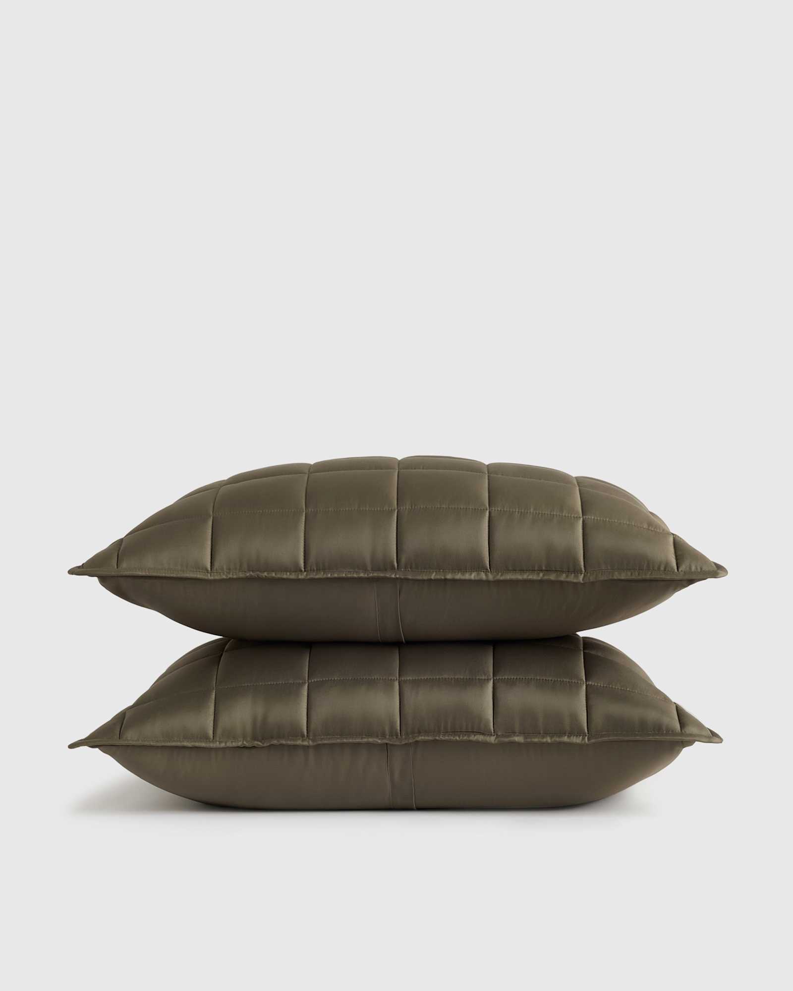 Dusty Olive Ensemble de taies décoratives matelassées en bambou à carreaux