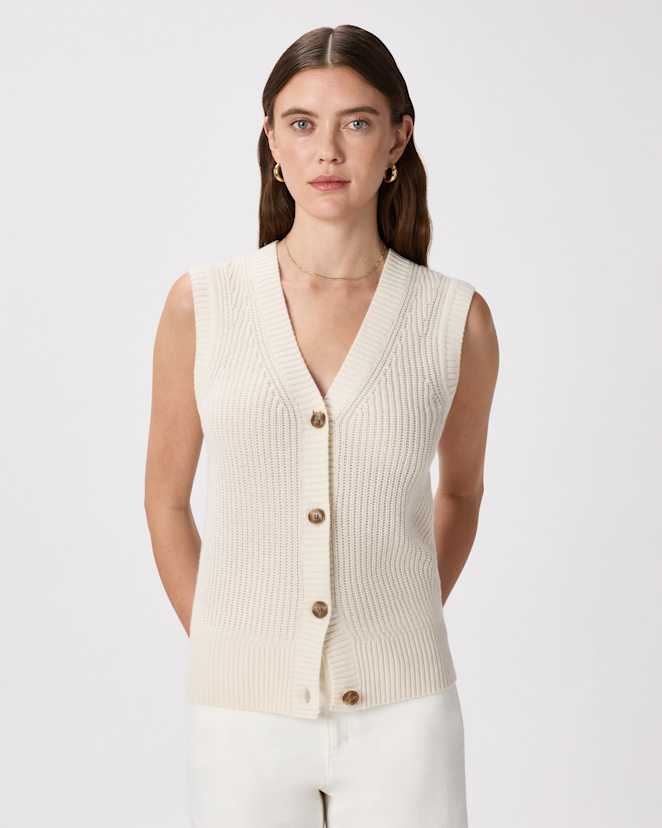 Ivory Mongolian Cashmere Fisherman Sweater Vest