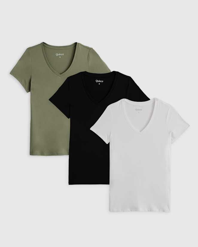 Dark Olive Cotton Modal V Neck Tee 3 Pack Bundle
