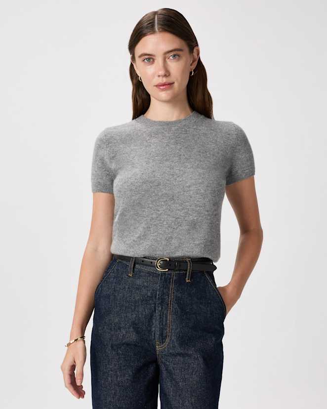 Heather Grey T-shirt en cachemire de Mongolie