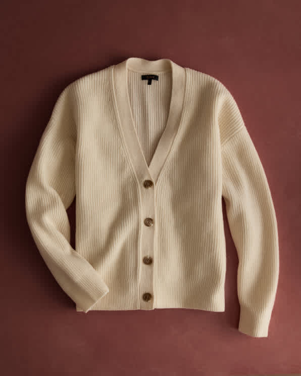 croppedcardigan Ivory Mongolian Cashmere Fisherman Boxy Cropped Cardigan Sweater